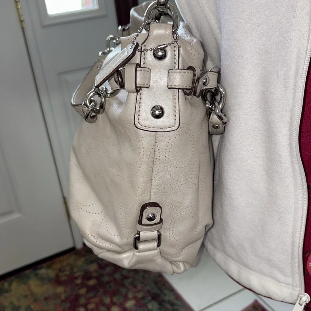 Coach   Brooke perforated, monogram leather convertible satchel shoulder bag EUC